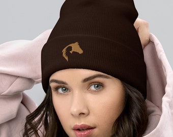 Equestrian Horse Lovers Cuffed Beanie, Horse Riding Hat, Winter cap, Girls who love horses, Gift Ideas, Winter hats, Cold weather clothing