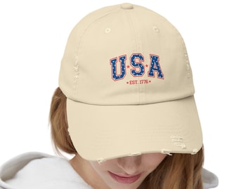 Gorra de béisbol desgastada de EE. UU.: gorra patriótica de sarga de algodón