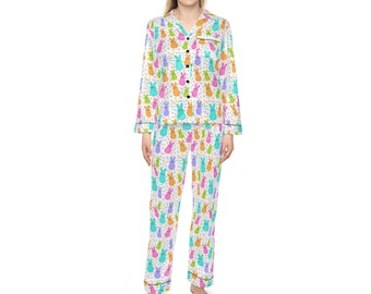 Women's Easter Pajamas, Pajamas, Satin pjs, Spring pajamas, Satin Pjs, Gifts for her, Women, Holiday pajamas, Easter pjs, Bunny bed clothes