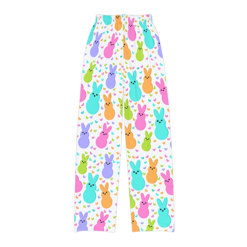 Easter themed Pj pants, Kids Pajama Pants, Easter pjs, Easter, pjs, festive pjs, for her, colorful, bunnies, pajama pants, colorful bunnies image 3