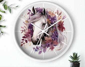 Equestrian Wall Clock, Horse Clock, Fall Leaves Festive Home Decor, Autumn Equine Clock, Unique Horse Lover Gift, Country Farmhouse Clock