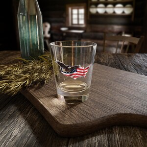 Shot Glass, 1 5oz - USA themed shot glass, patriotic barware, American flag mini glass, Fourth of July party supplies, Independence Day