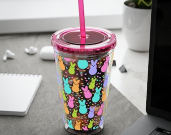 Easter themed drink holder with straw, Sunsplash cup, with Straw, 16oz, straw drinking cup, gifts for kids, Easter basket gifts, bunny drink