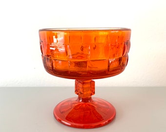 Vintage 70’s Viking Glass, Orange Footed Dish/Candleholder, Bohemian