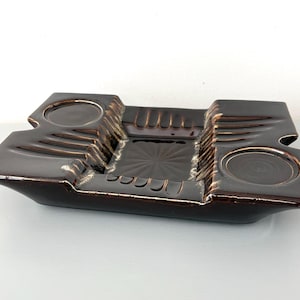 Vintage Mid Century Drip Glazed Rectangular Ashtray, Smoke & Sip, Brown/Greens, Tobacciana