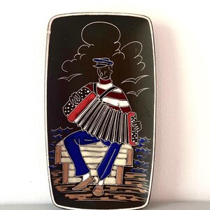 Vintage Mid-Century Enameled Pottery Platter, Arnold Wiigs Fabrikken, Italian Themed Made in Norway