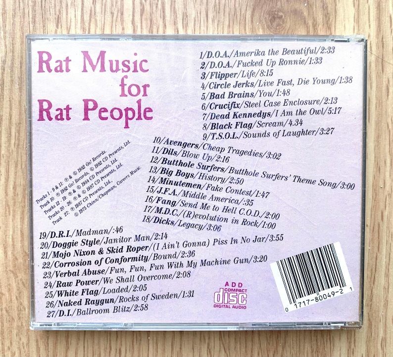Rare Vintage Punk Music Compilation CD, “Rat Music for Rat People Vol.1,2&3”, Used, 80’s