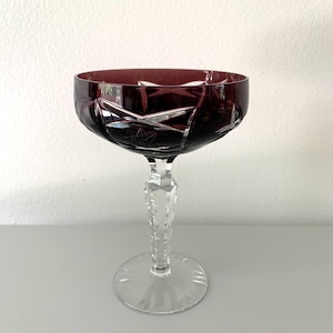 Rare 1960’s Cut to Clear Crystal Glassware, Ruby Red/Purple, Made in Hungary