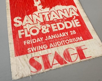 Pass scène original Santana/Flo & Eddie 1977 en tissu, usagé, 10 x 9 cm