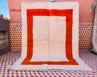 Marokkanischer Orange Teppich - Authentischer marokkanischer Teppich - Berber Teppich - Weißer & Oranger Teppich