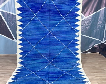kilim rug Handmade Moroccan rug , Abstract Blue carpet , Soft Blue rugs for living room