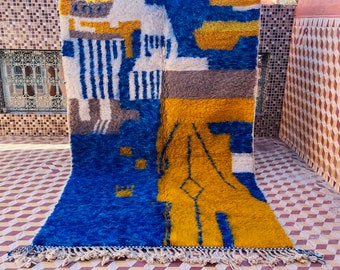 Blue Moroccan Rug Handmade Berber Wool Carpet Vintage Blue Moroccan Rug Handwoven Berber Area Rug