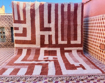 Uniaue Beniourain Rug, Moroccan Rug, White And Brown Rug