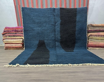 Made Moroccan rug - Berber rug - blue Moroccan rug - Beni ourain Area rug - Handmade rug - Plain Wool rug - Solid blue rug - Custom blue rug