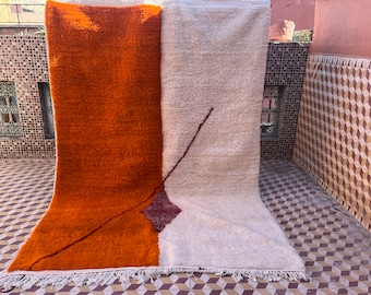 Beni Ourain Teppich - Orange Marokkanischer Teppich - Hochwertiger Teppich - Weicher marokkanischer Teppich - Weißer und Oranger Teppich - Boho Teppich in allen Größen Teppich