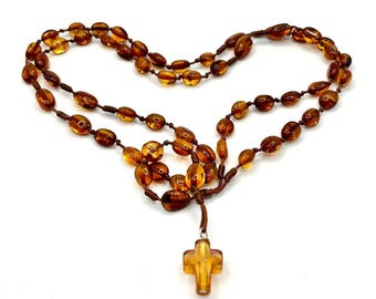 Terço Católico - Terço de Âmbar Natural do Báltico com Cruz, Feito à Mão, Presente Espiritual