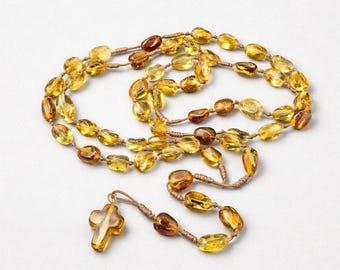 Terço de Âmbar - Contas de Oração em Âmbar Natural do Báltico com Cruz, Joia Espiritual Feita à Mão