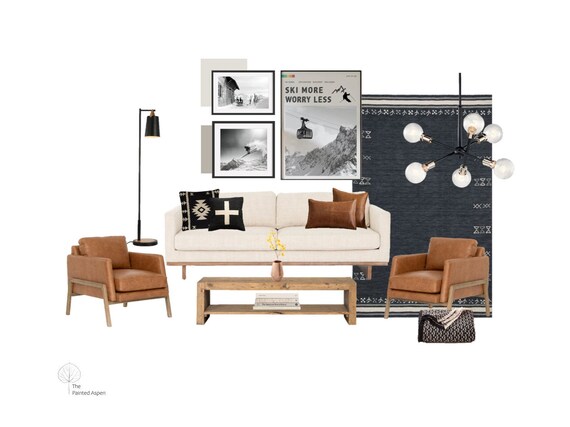 Pre designed Ski Chalet Living Room Mood Board Shopping List