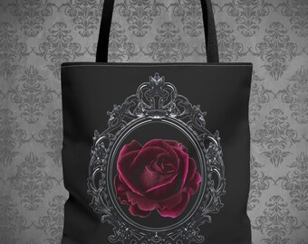 Gothic Rose Tote Bag - Esthetische Goth Bag - Schoudertas - Floral Tote Bag - Gotische tas - Modern Victoriaans cadeau