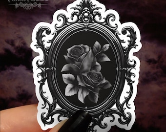 Schwarze Rose Gothic Aufkleber - Wasserfester Vinyl Aufkleber für Journale, Laptops, Wasserflaschen | Viktorianische Goth Dark Romance Ästhetische Bücherwurm Geschenk