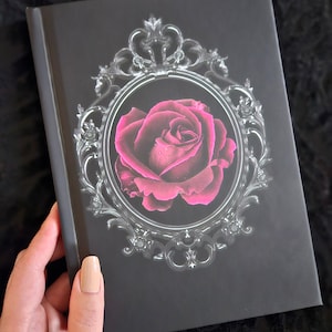 Gothic Rose Hardcover Goth Journal, Dark Victorian Floral Notebook, Vintage Antique cameo, Timeless Elegant gift, Love letters Diary