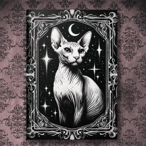 Sphynx Cat Spiral Notebook - Ruled Line | Celestial Witchy Gothic Journal, Diary, Jotter, Notepad | Spirit Animal Cat Lover Gift