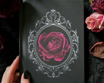 Journal gothique rose gothique à couverture rigide, carnet de notes floral victorien foncé, camée antique vintage, cadeau élégant intemporel, journal intime lettres d'amour