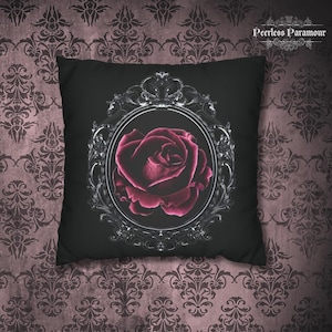 Gothic Rose Pillowcase | Faux Suede Square Pillow Cover | Decorative Home Decor Gift | Dark Victorian Floral Print Cushion Cover