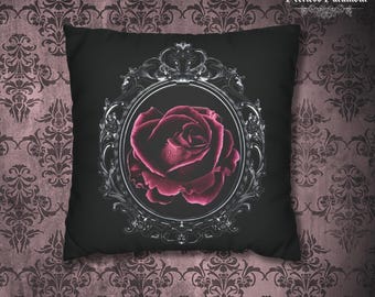 Gothic Rose Pillowcase | Faux Suede Square Pillow Cover | Decorative Home Decor Gift | Dark Victorian Floral Print Cushion Cover