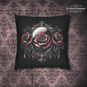 Gothic Roses Pillowcase | Faux Suede Square Gothic Pillow Cover | Romantic Goth Home Decor Gift | Dark Victorian Floral Print