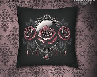 Gothic Roses Pillowcase | Faux Suede Square Gothic Pillow Cover | Romantic Goth Home Decor Gift | Dark Victorian Floral Print