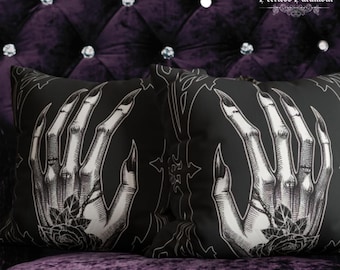 Eerie Hands Pillowcase | Faux Suede Gothic Pillow Cover | Spooky Creepy Goth Cushion Cover | Witchy Vampire Aesthetic Gothic Home Decor Gift