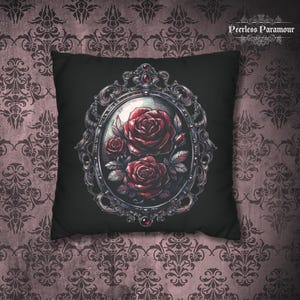 Gothic Rose Pillowcase | Faux Suede Square Pillow Cover | Decorative Home Decor Gift | Dark Victorian Floral Print