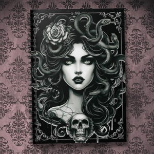 Medusa Spiral Notebook - Ruled Line | Gothic Journal, Diary, Jotter, Writing Notepad | Witchy Journal | Greek Goddess Mythology Goth Gift