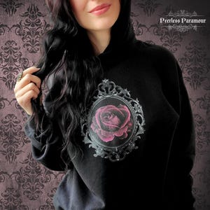 Gothic Rose Floral Goth Hoodie, Aesthetic Dark Victorian cameo, Edgy Alt clothing for women, teen girls, Gift for her