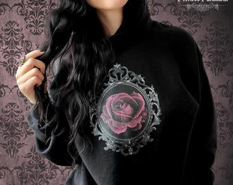 Gothic Rose Floral Goth Hoodie, Ästhetische dunkle viktorianische Kamee, Edgy Alt Kleidung für Frauen, Teenager Mädchen, Geschenk für sie