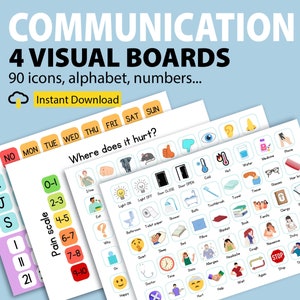 Afdrukbaar communicatiebord voor ziekenhuis, verpleegafdeling, beperkte verbale kaarten, non-verbale communicatie, visiebord communicatie autisme