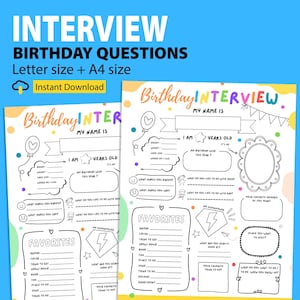 Preguntas de la entrevista de cumpleaños para niños pequeños imprimibles, recuerdo de preguntas anuales para niños, diario de memoria anual, diario de memoria sobre mí