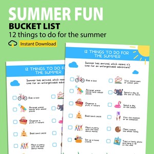 Summer Bucket List, Printable Activity for Kids, Summer Games, Fun Summer Activities, Summertime Games,