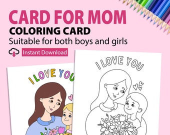Mothers Day Coloring Card Printable, Coloring Card For Mom, Mothers Day Activity, Printable Card, Kids Coloring Card, Mom Birthday Card