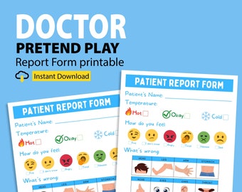 Doctors and Nurses Pretend Play Printable for Kids, Doctor Forms Printable, Kids Pretend Play Doctor, Dramatic Play Preschool