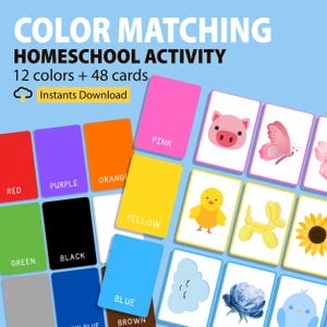 Attività di abbinamento dei colori per bambini, materiali stampabili da colorare per bambini piccoli, materiali Montessori, programma di studio prescolare per l'istruzione parentale