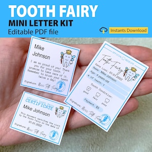 Lettre de la fée des dents pour garçon imprimable et modifiable, Mini reçu de la petite fée des dents, lettre magique, mot de la dent perdue, visite de la fée des dents