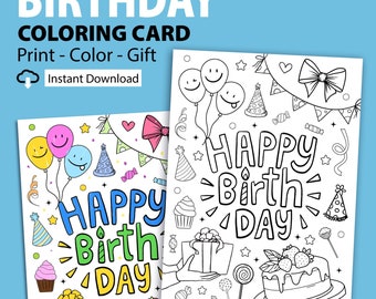Printable Happy Birthday Coloring Card: DIY Color Gift (Digital Download)
