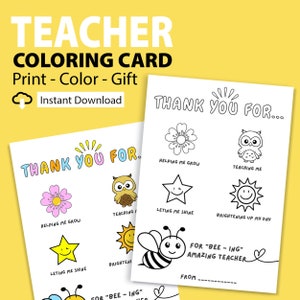 Carte à colorier de gratitude pour le professeur imprimable, coloriage de remerciement du professeur pour les enfants, cadeau carte de remerciement pour professeur, carte cadeau pour professeur