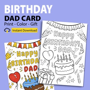 Papa Geburtstagskarte zum Ausdrucken für Kinder, DIY Geburtstagskarte für Papa, Malseite für Papa Geburtstag