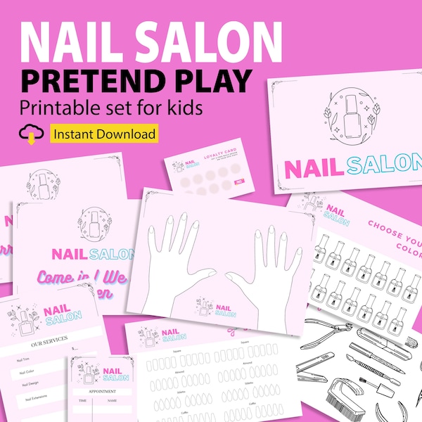 Pretend Play Nail Salon Printable, Kids Manicure Play, Kids Pretend Play Nail Salon, Dramatic Play for Kids,