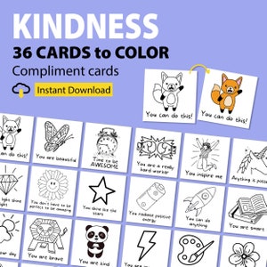 Cartões de gentileza para crianças IMPRIMÍVEIS, cartões de elogios para colorir, cartões de gentileza para colorir, cartões de positividade para imprimir, cartões de amizade