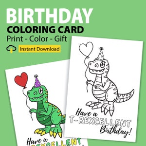 Dinosaurier Geburtstagskarte zum ausdrucken, lustige Dino-Geburtstagskarte für Kinder, druckbare Dinosaurier-Partykarte, Dinosaurier-Geburtstagskarte zum Ausmalen