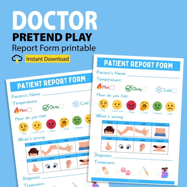 Doctors and Nurses Pretend Play Printable for Kids, Doctor Forms Printable, Kids Pretend Play Doctor, Dramatic Play Preschool